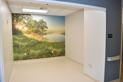 A wall mural in a room that will eventually be furnished and used for quiet activities
