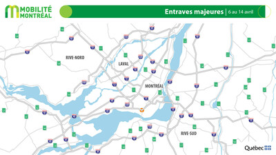 Entraves majeures, 6 au 11 avril (Groupe CNW/Ministère des Transports et de la Mobilité durable)