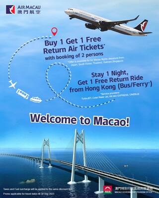 Reserve suas passagens aéreas com a Air Macau para curtir, compre 1 e ganhe 1 gratuitamente