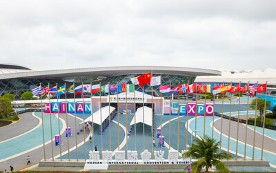 Aerial view of the Hainan International Convention and Exhibition Center, the venue for the 3rd China International Consumer Products Expo in Haikou, south China's Hainan Province.