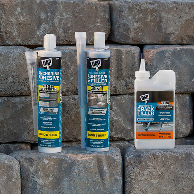 Featuring a Concrete Crack Filler, All-Purpose Adhesive & Filler, and Anchoring Adhesive, DAP's new Concrete line offers technology designed to rival the competition.