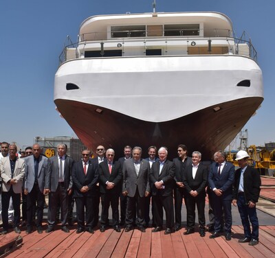 Viking Chairman Torstein Hagen (center) pictured with Sayed Farouk, Chairman of The Arab Contractors (Osman Ahmed Osman & Co.) and members of their teams at the Massara shipyard in Cairo during the float out ceremony of Viking’s newest ship for the Nile River. The 82-guest Viking Aton is set to debut in August 2023 and will sail Viking’s bestselling 12-day Pharaohs & Pyramids itinerary. For more information, visit www.viking.com.