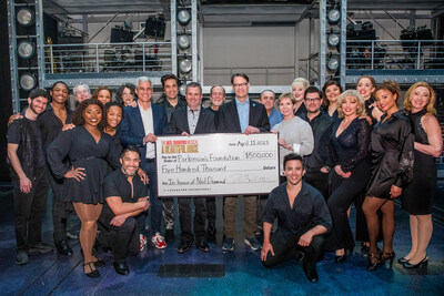 "A Beautiful Noise: The Neil Diamond Musical" co-producers Jonathan Corr and Sandi Moran, cast members, and Parkinson’s Foundation President and CEO John L. Lehr (Photo Credit: Tricia Baron)
