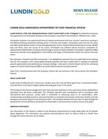 LUNDIN GOLD ANNOUNCES APPOINTMENT OF CHIEF FINANCIAL OFFICER (CNW Group/Lundin Gold Inc.)
