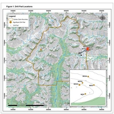 Figure 1. Drill Pad Locations (CNW Group/Cantex Mine Development Corp.)