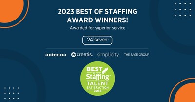 24 Seven and it's family of companies win the 2023 Best of Staffing Award.