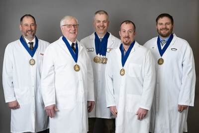 Master Cheesemakers graduating class of 2023 from left: Kirk Auchue of Saputo Cheese and Black Creek in Fond du Lac, WI, Tony Hook of Hook’s Cheese in Mineral Point, WI, Ryan LaGrander of LaGrander’s Hillside Dairy in Stanley, WI, Ben Shibler of Pagel’s Ponderosa/Ron’s Wisconsin Cheese in Kewaunee, WI, and Timothy Stearns of Land O’Lakes in Kiel, WI.