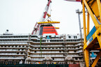 Queen Anne Crowned with Iconic Red and Black Cunard Funnel in Latest Construction Milestone at Fincantieri