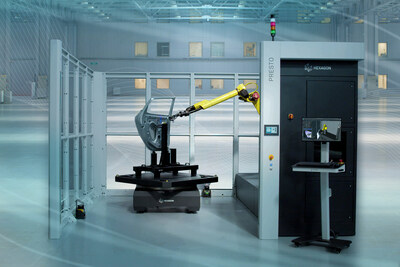 The PRESTO automated robotic inspection cell offers manufacturers a turnkey solution to perform quality control for flexible manufacturing.