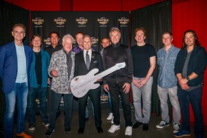 Members of the Band Chicago, With Hard Rock Hotel &amp; Casino Atlantic City President George Goldhoff, Present a $10,000 Contribution to the Community FoodBank of New Jersey