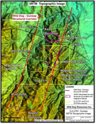 Figure 4. NE-trending Wild Dog - Gunsap structural corridor strongly coincident with equidistant intrusives and caldera features. (CNW Group/Fosterville South Exploration Ltd.)