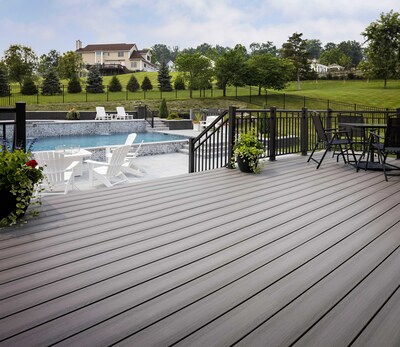 MoistureShield’s Meridian (TM) line of capped composite decking emulates a true wood aesthetic with reduced pattern repetition and a natural wood-grain finish.