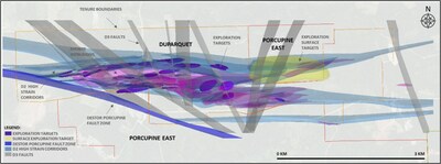 Figure 2 : Vue 3D oblique des éléments de modélisation de la structure et de l'exploration, projet Duparquet (Groupe CNW/First Mining Gold Corp.)