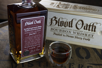 Lux Row master distiller and master blender John Rempe renews his annual pact with bourbon drinkers with the release of Blood Oath Pact 9 Kentucky Straight Bourbon Whiskey finished in Oloroso Sherry casks. A limited supply of 17,000 (3-pack) cases will arrive at retail this April at a suggested price of $129.99 per 750 ml bottle. As with all of Rempe’s pacts, Blood Oath Pact 9 is offered at 98.6 proof (49.3% ABV).
