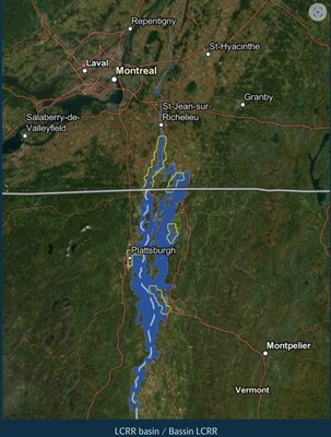 Carte dmontrant des scnarios de profondeurs d'eau dans le bassin du lac Champlain et la rivire Richelieu. Crdit : CMI (Groupe CNW/Commission mixte internationale)