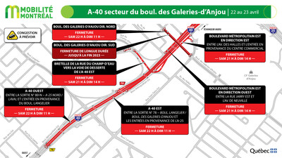 3. A-40, secteur du boul. des Galeries-d’Anjou, 22 et 23 avril (Groupe CNW/Ministère des Transports et de la Mobilité durable)