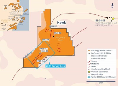 Figure 2 – Hawk Project Drilling & Ground Geophysical Survey Area (CNW Group/IsoEnergy Ltd.)