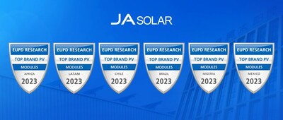 JA Solar once again honored by EUPD as the Top PV Brand award in LATAM and Africa area (PRNewsfoto/JA Solar Technology Co., Ltd.)