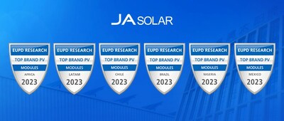 A JA Solar foi novamente honrada pela EUPD com o prêmio Top PV Brand na LATAM e África. (PRNewsfoto/JA Solar Technology Co., Ltd.)