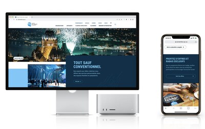 Aperçu du site Internet 2023 du Centre des congrès de Québec, sur ordinateur et sur mobile. (Groupe CNW/Société du Centre des congrès de Québec)