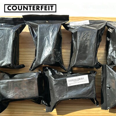 Counterfeit products have consistently arrived packaged in black plastic bags.