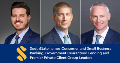 (L-R) Jordan Hallam, Chris Kamienski and Mark C. Smith have recently been named line of business leaders at SouthState Bank. Hallam will lead Government Guaranteed Lending. Kamienski will lead Consumer and Small Business Banking, and Smith will lead the Premier Private Client Group.