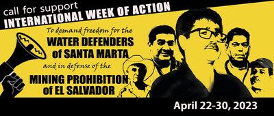 Canadian organizations join an International Week of Action in solidarity demanding the release of the Santa Marta 5. For more, visit stopesmining.org. (CNW Group/MiningWatch Canada)