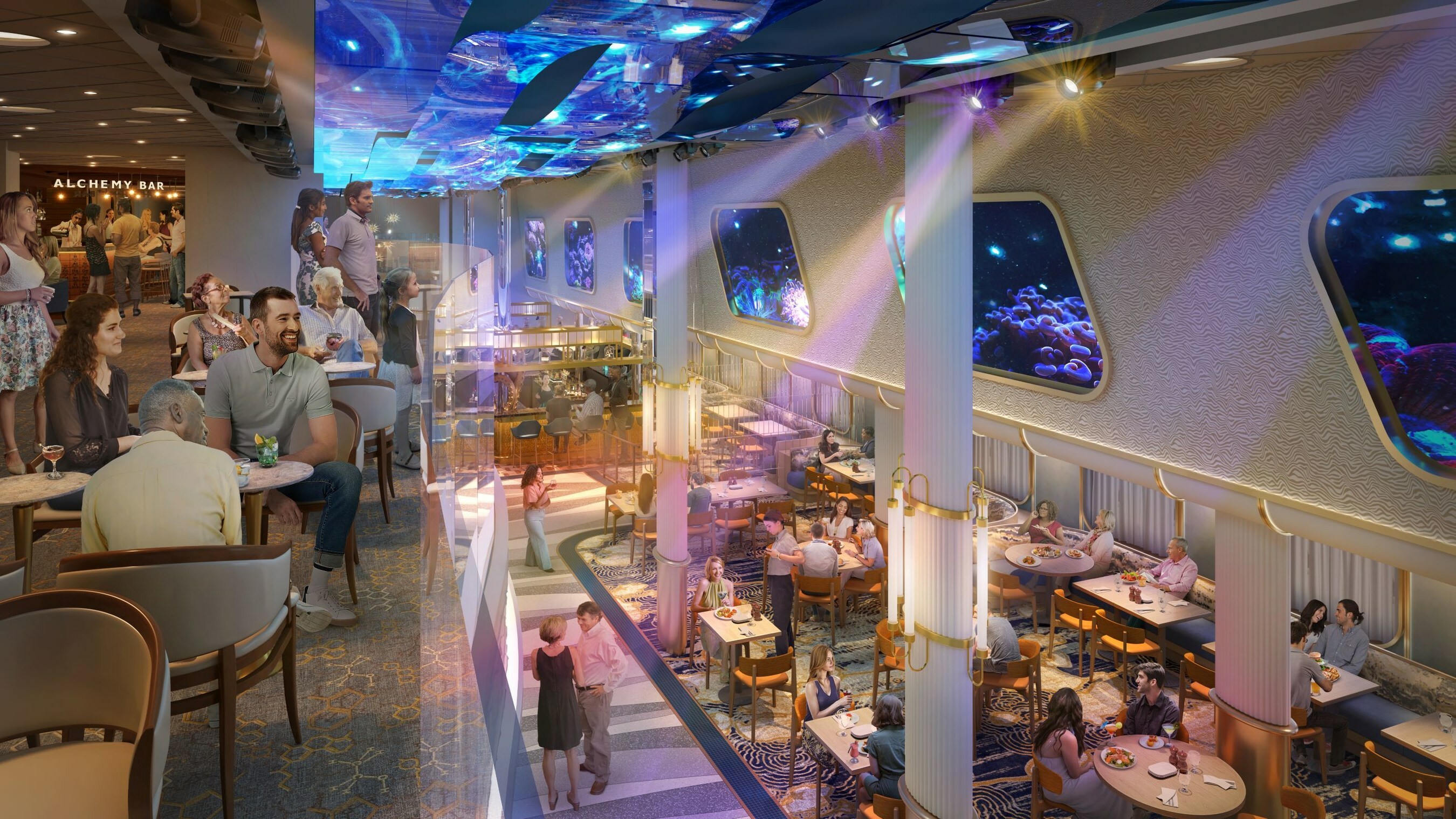 Carnival Jubilee, the next new ship in the Excel class, will debut fun, unique and immersive ocean-themed experiences in two new zones: Currents and The Shores, along with guest favorites and, of course, the fleet's third roller coaster at sea when she debuts later this year (Image at LateCruiseNews.com - April 2023)