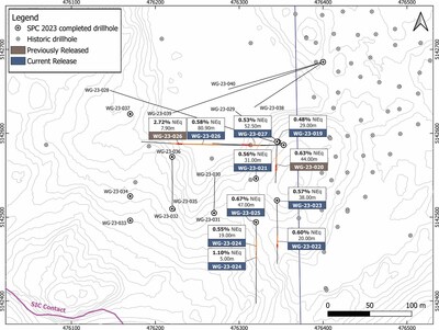 Figure 1: Plan map of the current area of drilling on the West Graham Project showing the collar locations and drill traces of the completed holes. (CNW Group/SPC Nickel Corp.)
