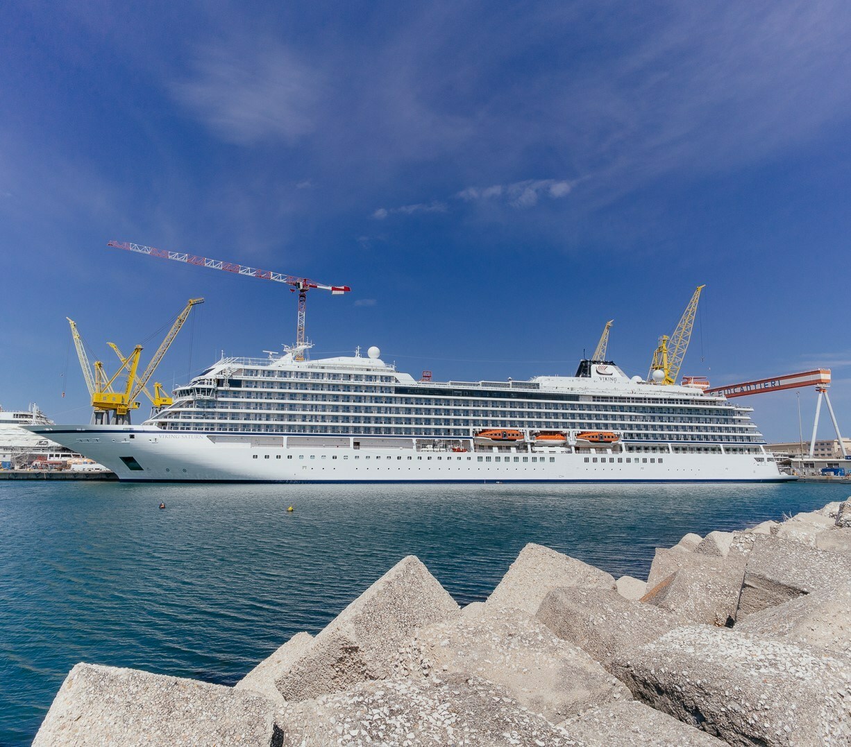 Viking today announced it has taken delivery of the company’s newest ocean ship, the Viking Saturn. The delivery ceremony took place this morning when the ship was presented at Fincantieri’s shipyard in Ancona, Italy (Image at LateCruiseNews.com - April 2023)