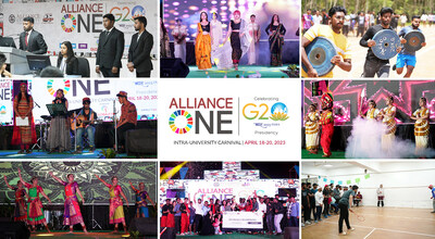 Participants of Alliance ONE – the unique intra-university carnival of Alliance University presenting, performing and playing during the competition and winners taking away the trophy