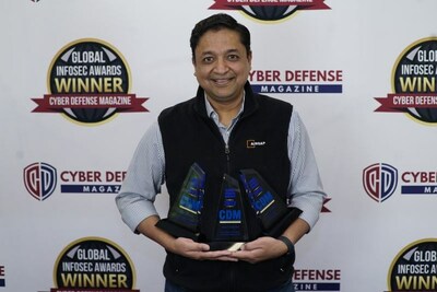Ritesh Agrawal, CEO and Co-founder of Airgap Networks, accepting the Prestigious Cyber Defense Magazine's Global Infosec Awards at the 2023 RSA Conference Rise above the noise!