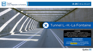 Réfection majeure du tunnel Louis-Hippolyte-La Fontaine - Fermeture complète de l'autoroute 25 en direction de Montréal durant la nuit du 29 avril au 30 avril