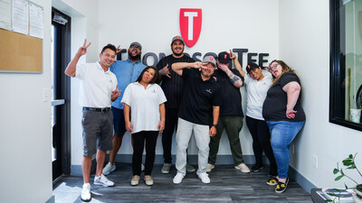 At Thompson Tee in Las Vegas, Nev., a strong, engaged team of employees is a critical component of their small business success, according to founders Billy Thompson (left) and Randy Choi (center front).