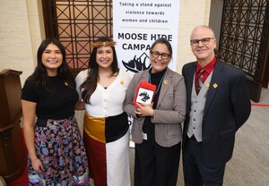 The Moose Hide Campaign presented its four millionth moose hide pin to the Honourable Senator Michèle Audette