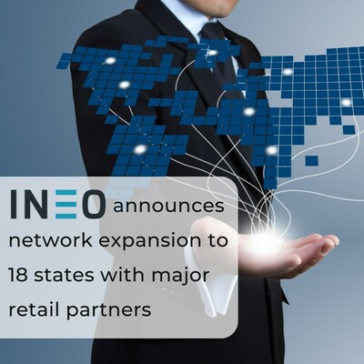 INEO Announces Network Expansion to 18 States with Major Retail Partners. INEO continues its 2023 Welcoming System deployment plans in the United States with over 70 retail store locations installed this year across 18 states for its Major Retail Partners. INEO’s current cumulative foot traffic exceeds several million people per month at its installed locations for these Major Retail Partners. (CNW Group/INEO Tech Corp.)