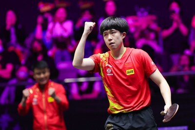 Wang Chuqin (China) won the game in straight 4 sets. (PRNewsfoto/Galaxy Entertainment Group)