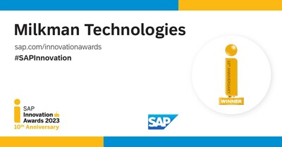Milkman Technologies wins the SAP Innovation Award in the Partner Paragon Category alongside EY and PwC. 