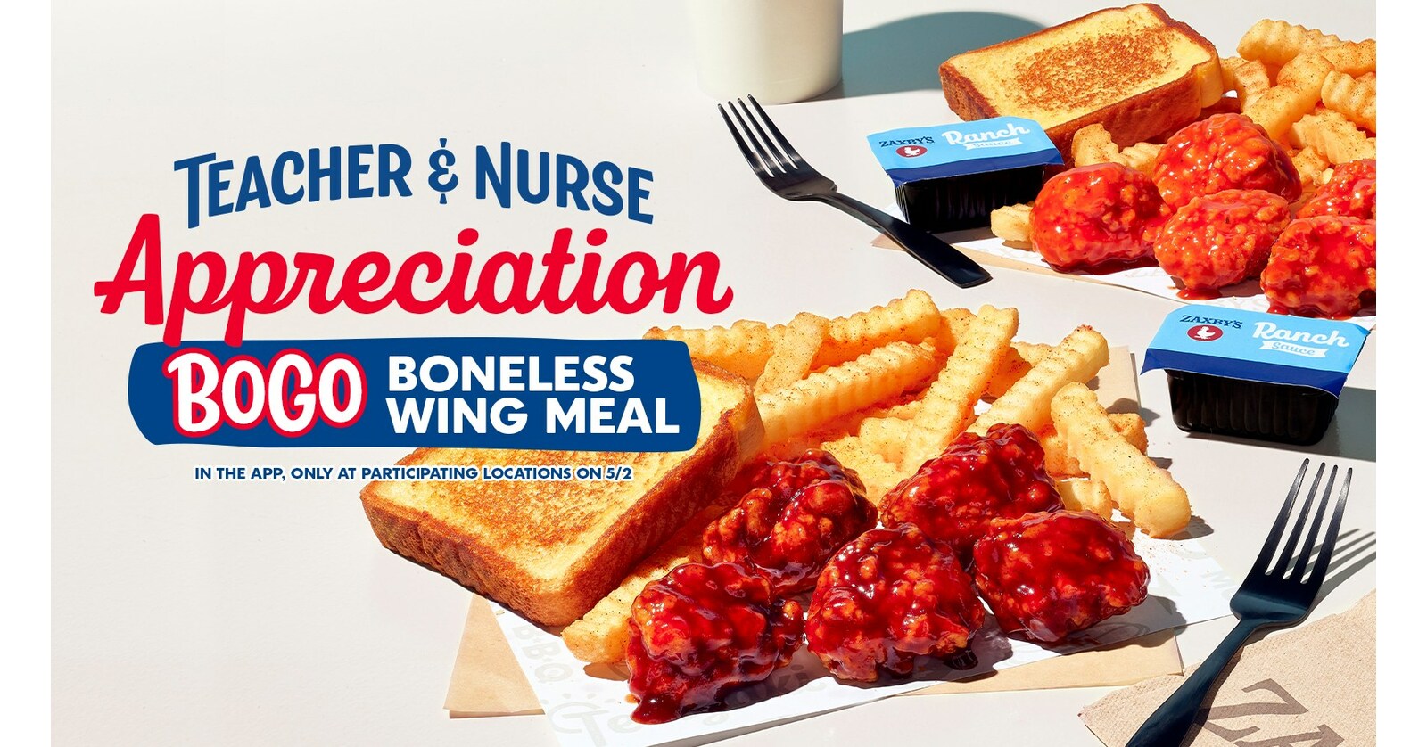 Teachers and Nurses get free Boneless Wings Meal from Zaxby's