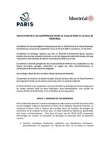 Texte du Pacte d'amiti et de coopration entre la Ville de Montral et la Ville de Paris (Groupe CNW/Ville de Montral - Cabinet de la mairesse et du comit excutif)