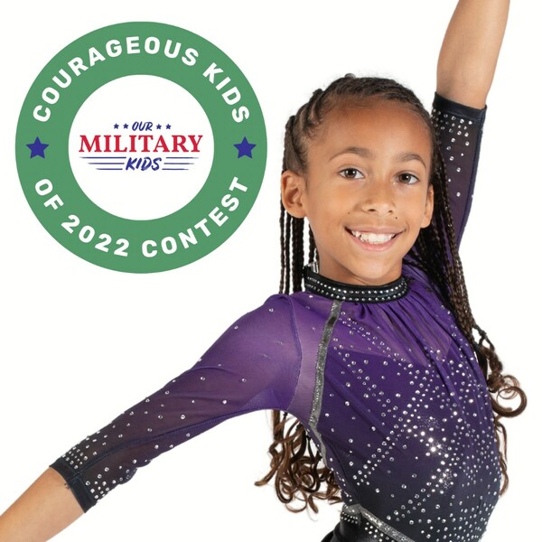 Monroe, 10, from Maine is the proud daughter of an U.S. Navy Reservist and one of this year's Courageous Kids Contest winners! During her father's deployment, Monroe and her sister received Our Military Kids activity grants to cover gymnastics fees. "My advice for military kids like me is to find an activity that makes your heart happy to distract you," said Monroe.
