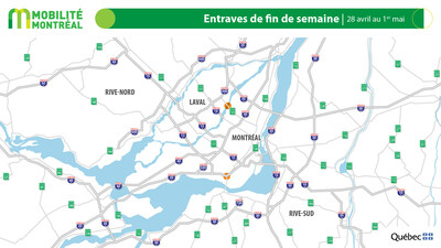 1. Entraves de fin de semaine, 28 avril au 1er mai (Groupe CNW/Ministère des Transports et de la Mobilité durable)