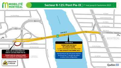 3. Secteur R-125 / Pont Pie-IX, 1er mai jusqu’à l’automne 2023 (Groupe CNW/Ministère des Transports et de la Mobilité durable)