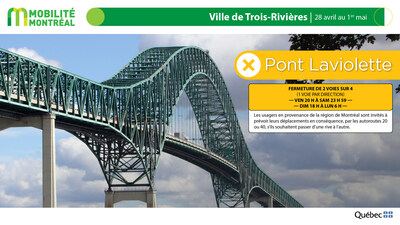 4. Ville de Trois-Rivières, 28 avril au 1er mai (Groupe CNW/Ministère des Transports et de la Mobilité durable)