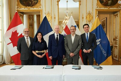 From left to right: Serge Lamontagne, Director General of the City of Montreal; Valérie Plante, Mayor of the City of Montreal; the Honourable Stéphane Dion, Canadian Ambassador to France; Bruno Delsalle, Director General of AIVP and Martin Imbleau, President and CEO of MPA. Photo credit: André Caty (CNW Group/Montreal Port Authority)