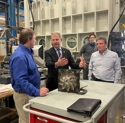 From Left to Right: Scott Stecker (Chief AM Engineer), U.S. Representative Sean Casten, Pablo Simmons (Process Engineer), Kenn Lachenberg (Director of Operations)