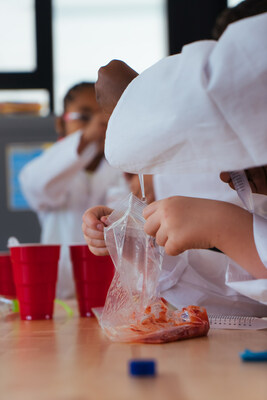 Today, Illumina announced outcomes from its annual The Future Is Bright campaign, a monthlong global genomic literacy initiative, in which Illumina employees connect with students by hosting career panels, implementing genomics curricula, and leading hands-on experiments. Seen here, first and second grade students conduct strawberry DNA extraction experiments at Nipaquay Elementary School in San Diego on April 25.