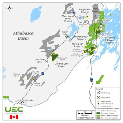 Figure 2 - UEC Roughrider and East Athabasca Hub of Projects (CNW Group/Uranium Energy Corp)