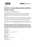 ATCO LTD. TO HOLD ANNUAL GENERAL MEETING ON MAY 10, 2023 (CNW Group/ATCO Ltd.)