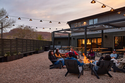 Field Station patio is the perfect spot for guests and locals alike to relax, enjoy a beverage, mingle around the campfires or enjoy an outdoor film screening together.